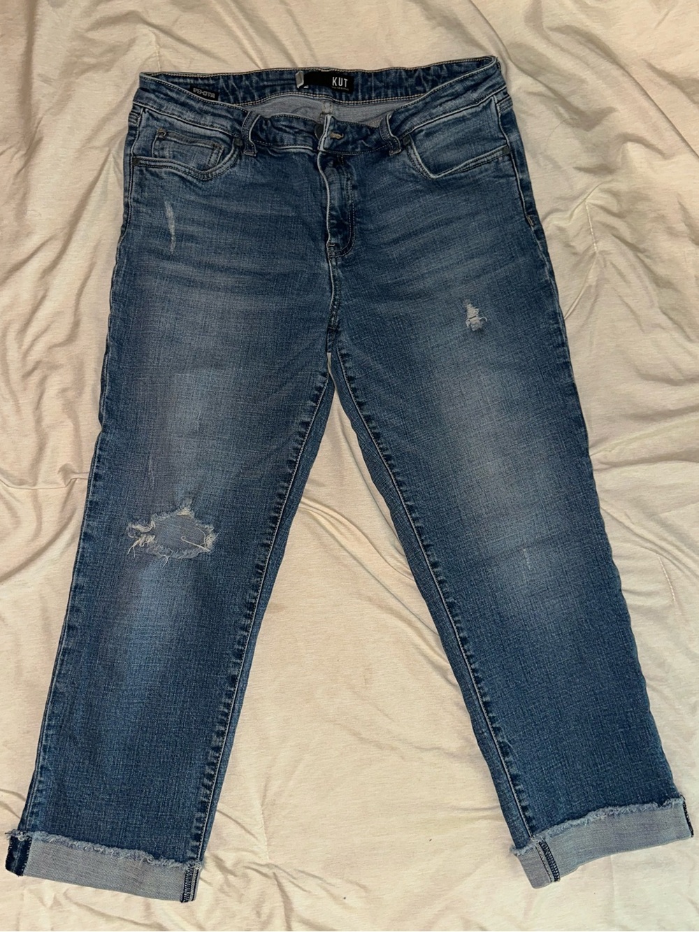 Kut from the Kloth Women's Distressed Dark Blue Boyfriend Jeans